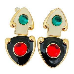 NEW vintage runway style glass gold plated statement earrings